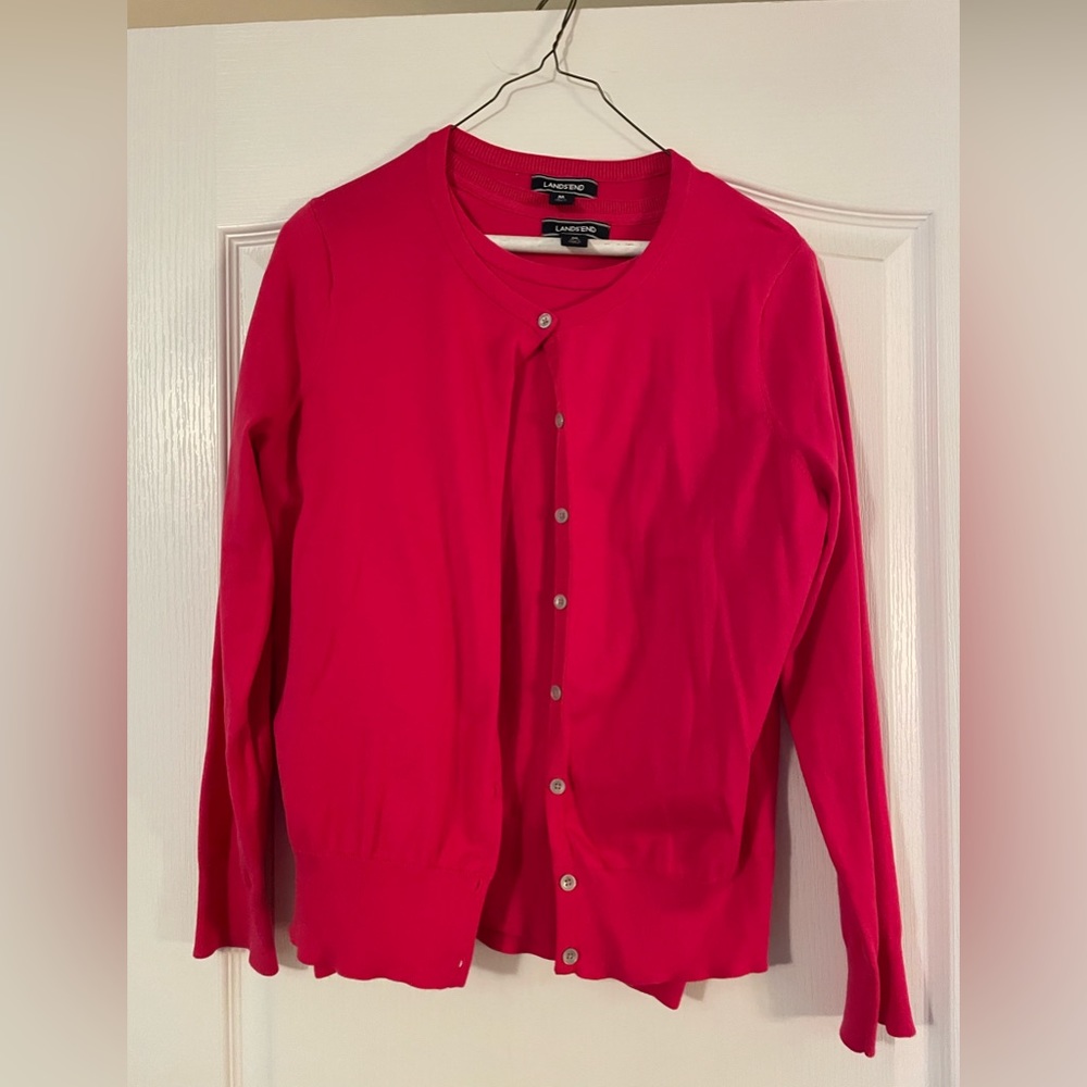 Lands’ End Supima Cotton Sweater Set Hot Pink